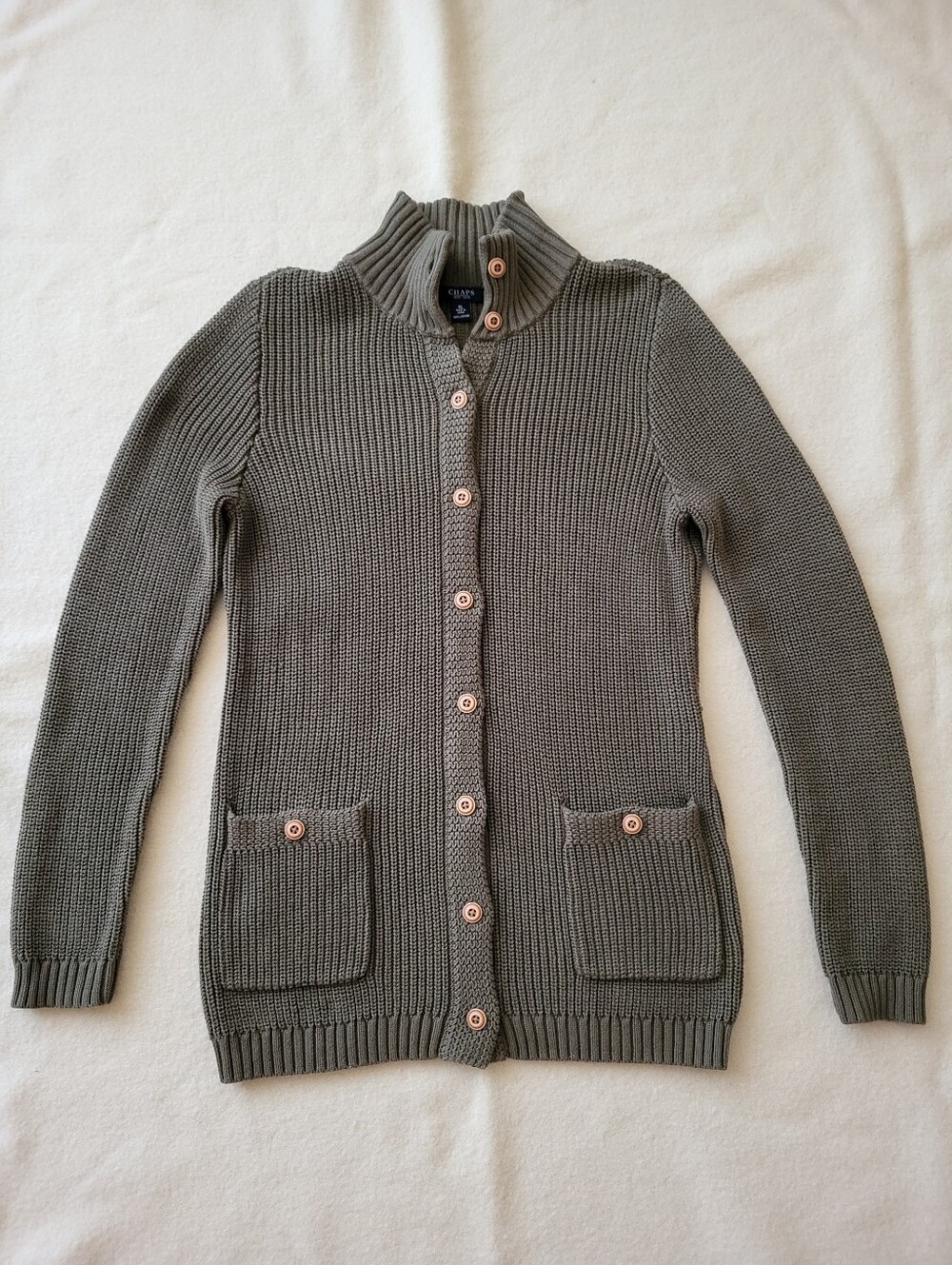 Cardigan Sweater Women's Size XL  Olive Green Cotton Knit By Chaps